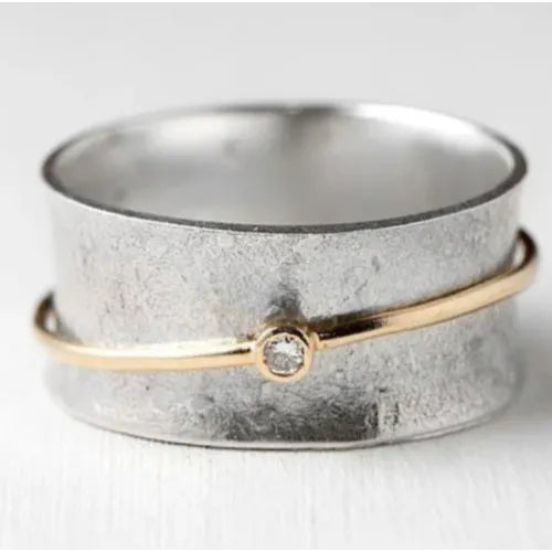 Vintage Silver Open Band Ring with Gold Sphere