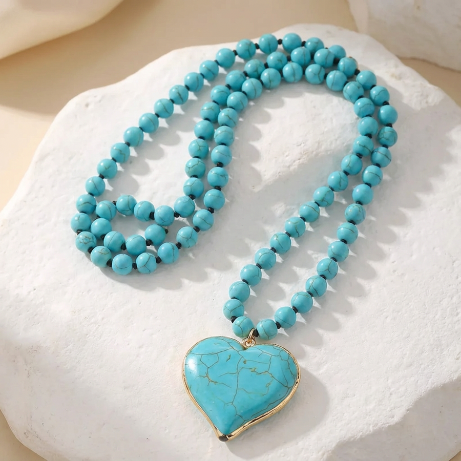 Turquoise Heart Gem Beaded Necklace