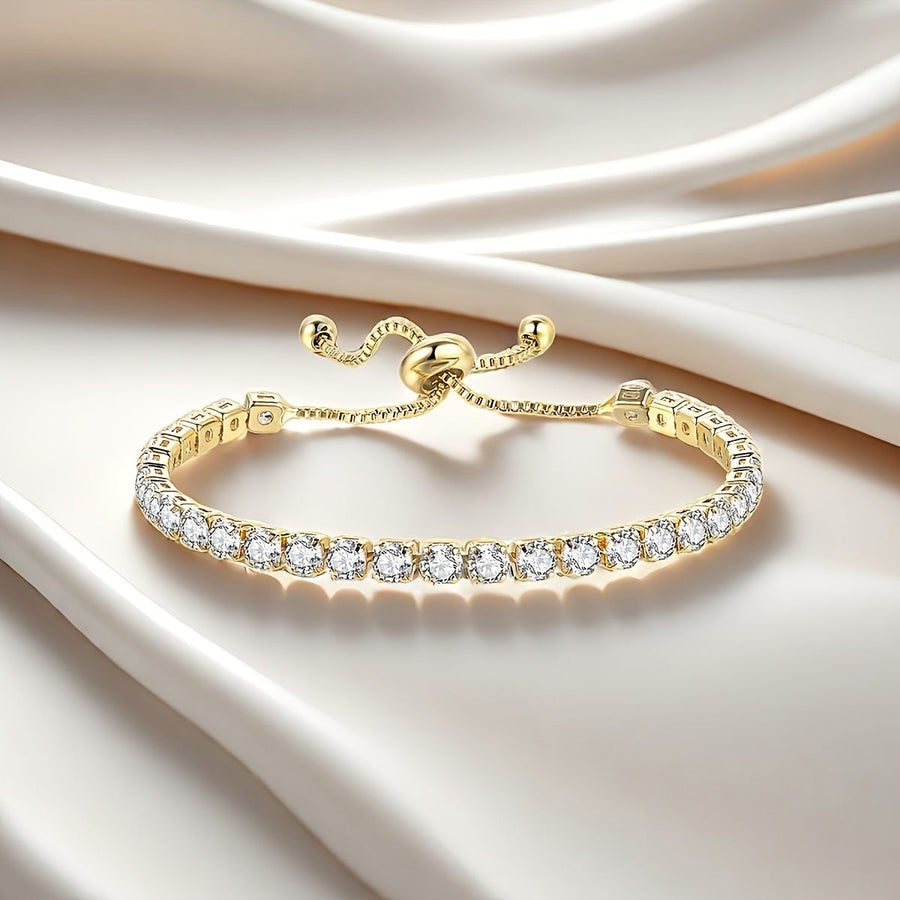 Elegant Gold Plated Zirconia Diamond Adjustable Tennis Bracelet