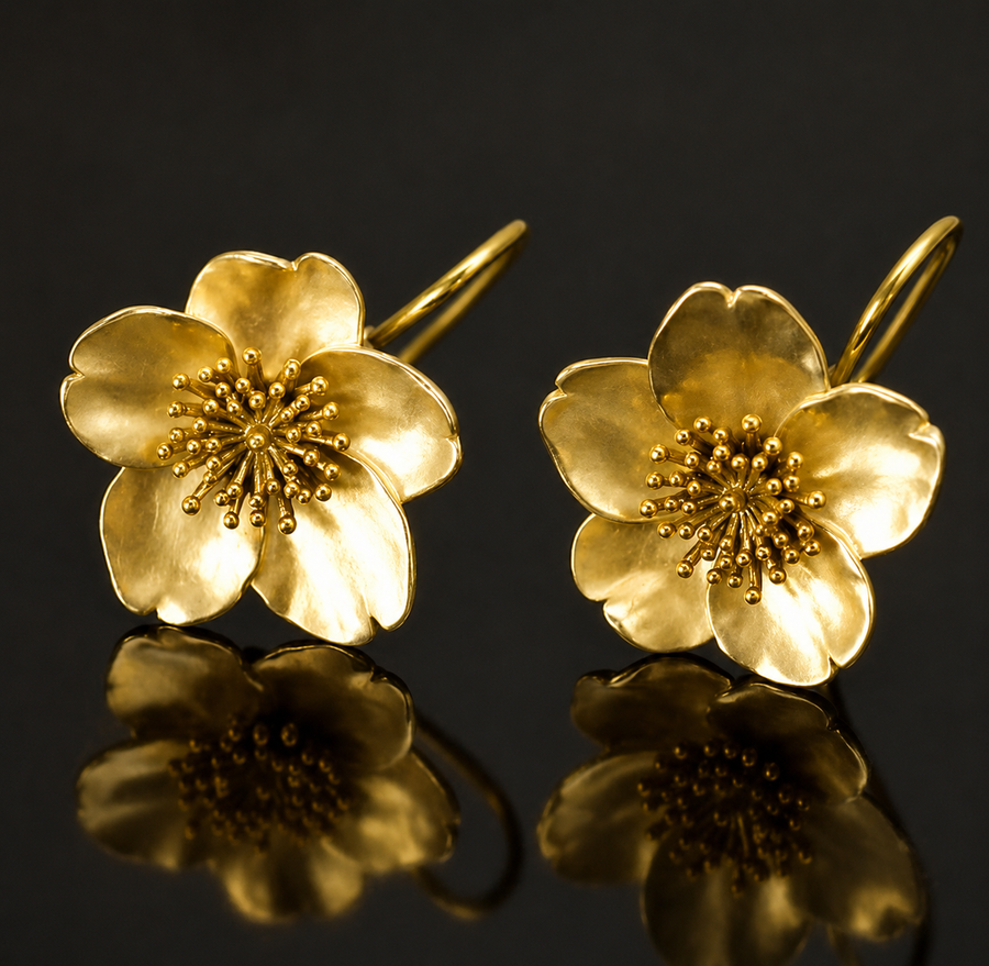 Classic Gold Flower Earrings with Gold Center Detail