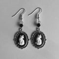 Vintage White Cat Drop Earrings – Silver Frame Jewellery for Women
