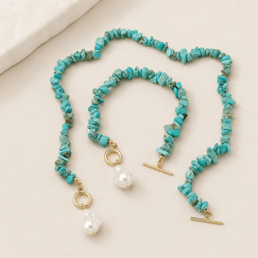 Turquoise Chip & Baroque Pearl Toggle Necklace