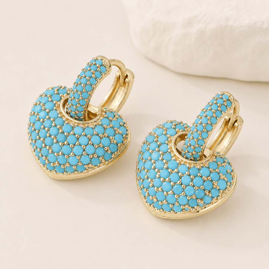 Turquoise Heart Pavé Lock Earrings