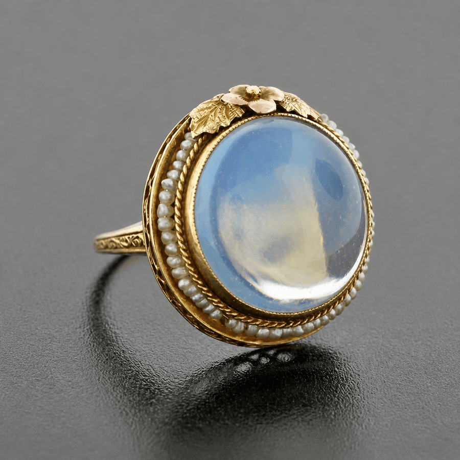 Vintage Floral Design Rounded Moonstone Ring