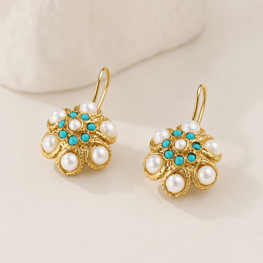 Vintage Turquoise & Pearl Medallion Earrings