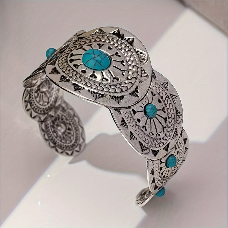 Vintage Stamped Turquoise Silver Plated Cuff Bracelet