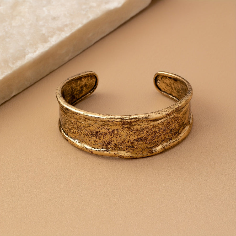 Vintage Minimalist Gold Plated Wide Cuff Bracelet