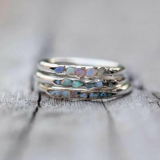 Vintage Layered Blue Stone Silver Ring