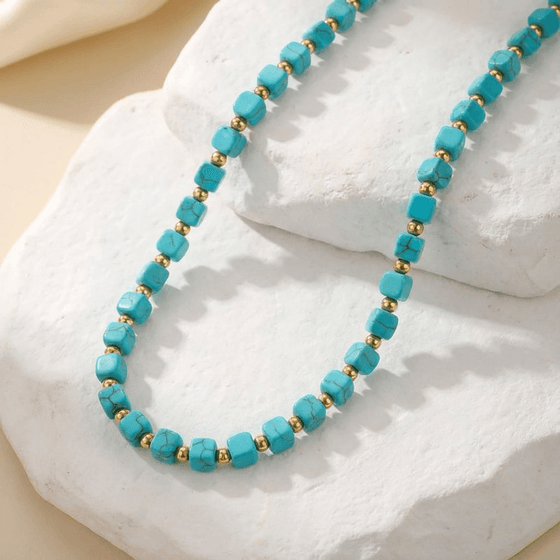 Turquoise Bead & Gold Accent Necklace