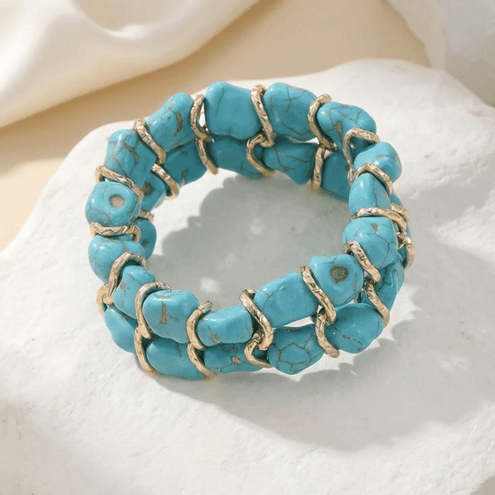 Turquoise Stone Woven Gold Bracelet
