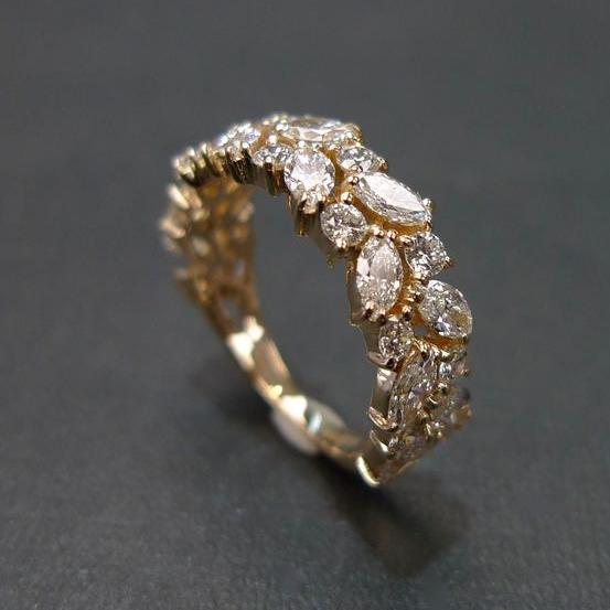 Vintage Marquise & Round Cut Zirconia Bright Golden Ring