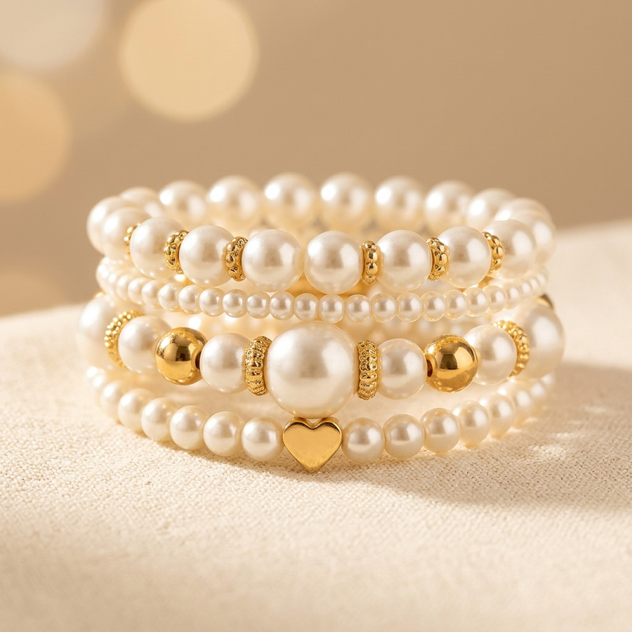 Bold Gold Accented Pearl Bracelet Stack